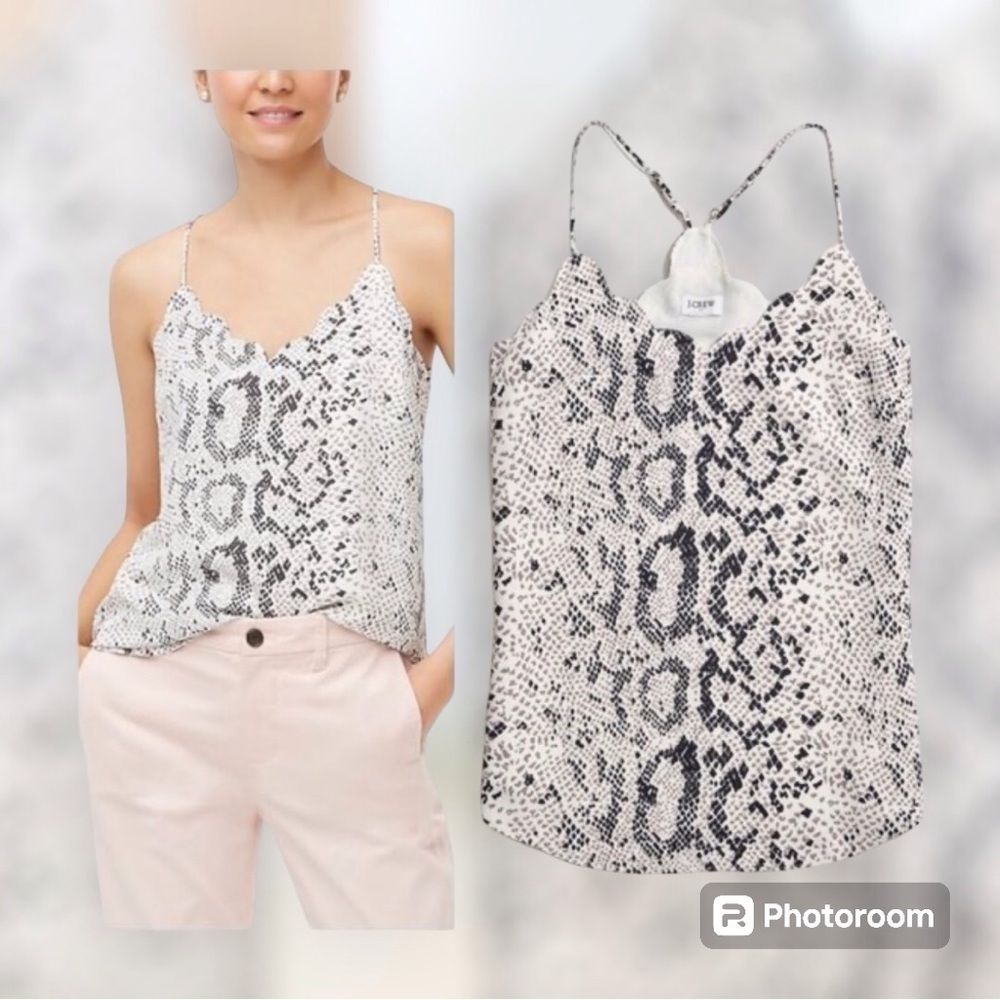 J. Crew Snake Skin Scallop Spaghetti Strap Cami Top